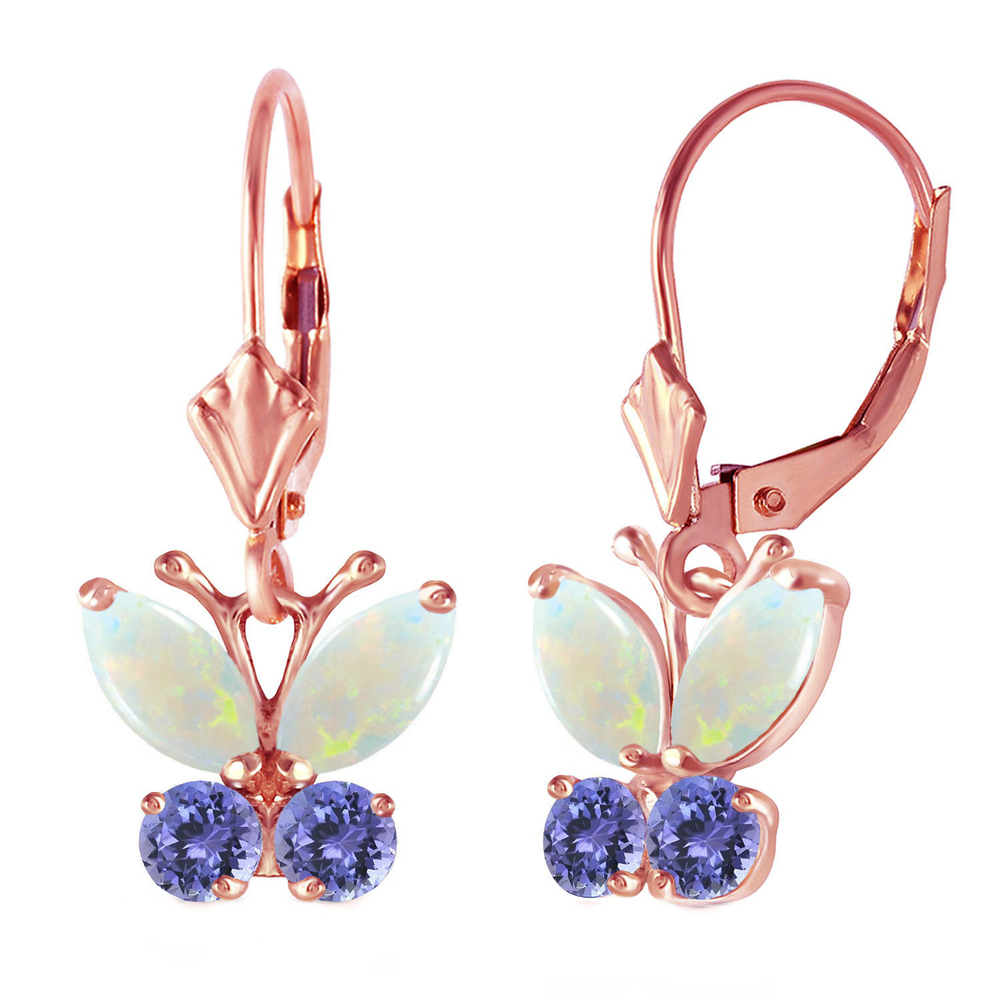 14K. GOLD BUTTERFLY EARRING WITH OPALS & TANZANITES (Rose Gold) - Picture 1 of 2